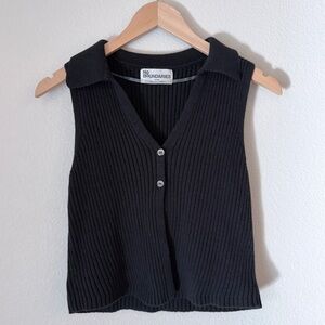 No Boundaries Ribbed Collared Sweater Vest Black Scandi Minimal Goth Elevated M